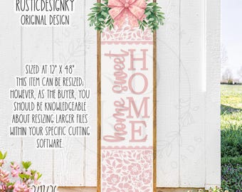 SVG / PNG-Home Sweet Home mit Rosenmuster, Veranda Leaner Design-Cricut|DigitalDownload-KEINE Laser-Datei.