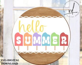 SVG/PNG- Hello Summer Popsicle Design-Cricut|DigitalDownload|Summer|LayeredFile