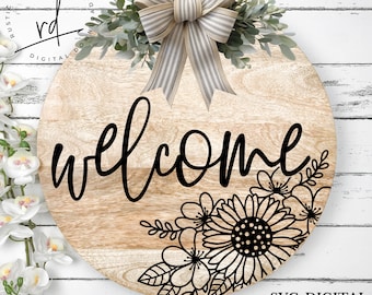 SVG/PNG- Welcome with Floral Design-Cricut|DigitalDownload
