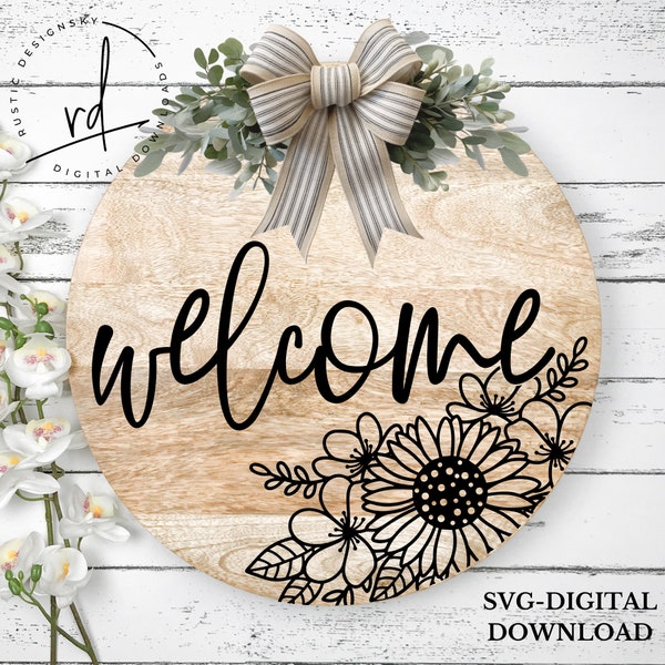 SVG/PNG- Welcome with Floral Design-Cricut|DigitalDownload