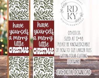 May include: A wooden framed sign with a Christmas theme. The sign features the text "have yourself a merry little Christmas" in white on a burgundy background, with a green leaf design. The sign is sized at 30.5 x 122 cm.