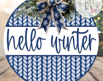 SVG/PNG- Hello Winter with Knit Sweater Pattern-Cricut|DigitalDownload|Christmas