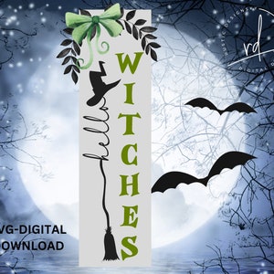 SVG/PNG- Hello Witches with witch hat and broom design-Cricut|DigitalDownload|Halloween|PorchLeanerDesign