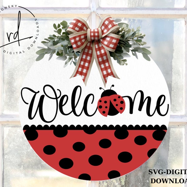 SVG/PNG- Welcome with Layered Ladybug and Polka Dot Pattern Design-Cricut|DigitalDownload|Spring|Summer