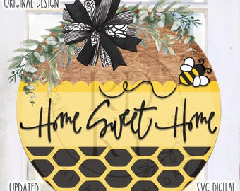 SVG/PNG-Home Sweet Home Bee with Honeycomb Pattern-Cricut|DigitalDownload|Spring|LaserReadyFile