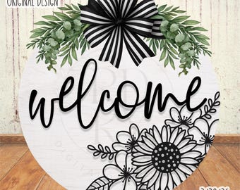 SVG/PNG - Bienvenida con diseño floral - Cricut/Descarga digital - LaserSVG