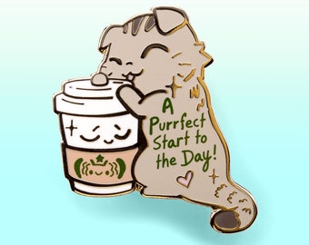 A Purrfect Start to the Day SBucks Scottish Fold Hard Enamel Pin Cute Pins Badge Kawaii Gift Ita Bag Waterproof Vinyl Sticker Easter Gift