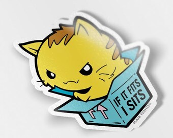 Knitty Calico Cat Vinyl Sticker Decal for Laptop Car Bumper Water Bottle Waterproof Cats Kitty Kitten Cute Stickers Tabby Knit Knitting Yarn