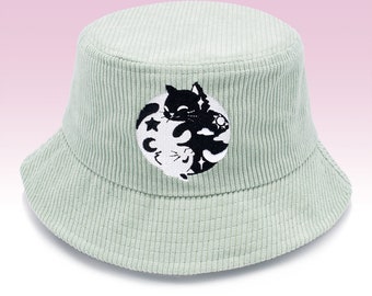 Yin Yang Cats Teal Corduroy Bucket Hat