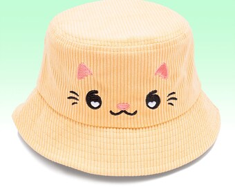 Cat Corduroy Bucket Hat: Yellow