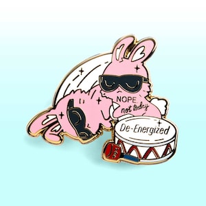 De-Energized Pink Bunny Hard Enamel Pin Kawaii Keychain Lapel Pins Cute Vinyl Stickers Nope Not Today Ita Bag Easter Gift for Easter Basket