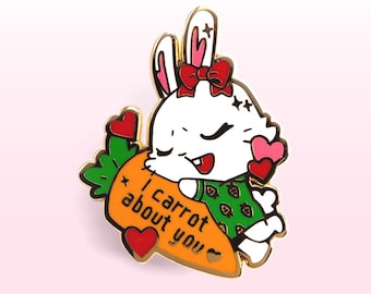 I Carrot About You Bunny Hard Enamel Pin Kawaii Keychain Lapel Pins Cute Vinyl Stickers Gift for Him Easter Gift for her Basket Stuffer