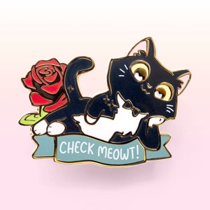 Check Meowt (Tuxedo Cat) Hard Enamel Pin Cute Pins Kawaii Gift Ita Bag Bags Waterproof Vinyl Sticker Holographic Easter Gift Basket Stuffer