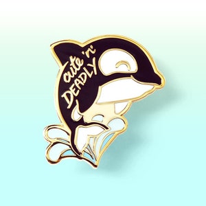 Cute n Deadly Orca Killer Whale Hard Enamel Pin Gold Lapel Pins Decoration For Jackets Hats Ita Bags Easter Gift for Her Basket Stuffer Idea