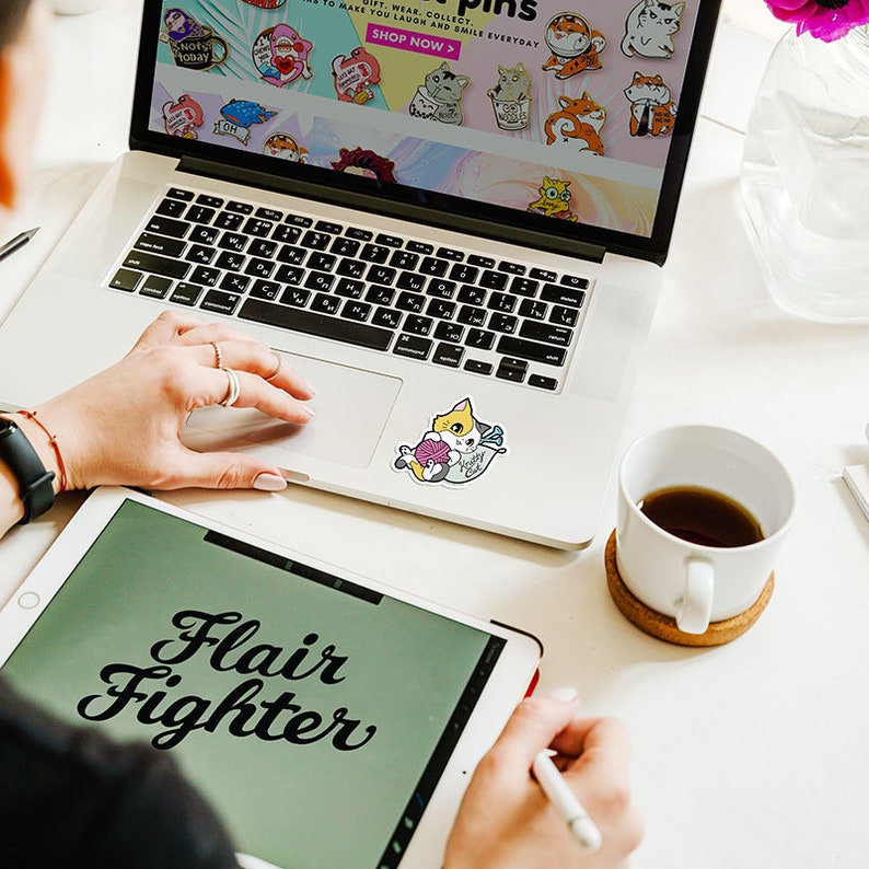 Knitty Calico Cat Vinyl Sticker Decal for Laptop Car Bumper Water Bottle Waterproof Cats Kitty Kitten Cute Stickers Tabby Knit Knitting Yarn