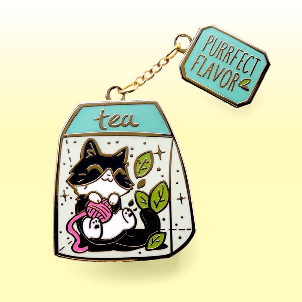 Purrfect Flavor Tea Smoking Katze Harte Emaille Pin Gold Anstecknadeln Abzeichen Niedlich Kawaii Geschenk Ita Tasche Taschen Wasserdicht Vinyl Aufkleber Holographisch