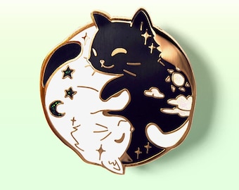 Pin's Yin Yang chat noir chats blancs épingles en émail dur Kitty porte-clé vinyle autocollants cadeau pour les amoureux des chats cadeau cadeau de Pâques pour son panier de Pâques