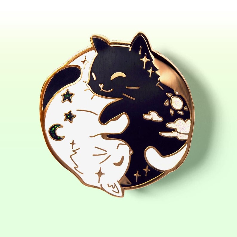 Cat Yin Yang Pin Black White Cats Hard Enamel Pins Kitty Keychain Vinyl Stickers Gift for Cat Lovers Gift for Her Father's Day Gift for Dad 