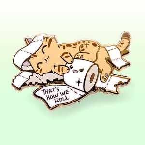 Cat Toilet Paper Roll Hard Enamel Pin Gold Cute Pins Kawaii Gift Waterproof Vinyl Sticker Holographic Gifts for Easter Gift Basket Stuffer