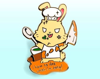 Bunny Chef Enamel Pin Gold Plated Lapel Pins Cook Keychain Cute Gift Vinyl Stickers Gift for Him Gift for Foodie Easter Gift Basket Stuffer