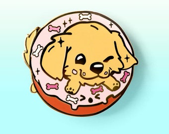 Golden Retriever Enamel Pin Cute Donut Dog Keychain Gift for Dog Mom Dad Kawaii Vinyl Stickers Easter Gift for Her, Easter Basket Stuffer