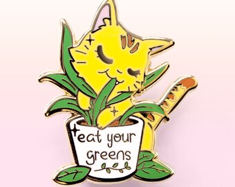 Eat Your Greens (Orange Tabby Cat) Hard Enamel Pin Gold Lapel Pins Badge Cute Kawaii Gift Ita Bag Bags Waterproof Vinyl Sticker Holographic