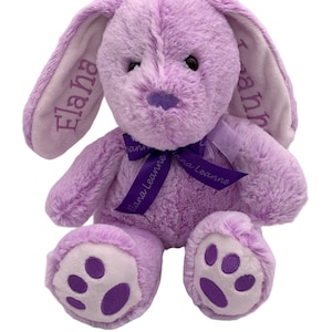 Personalized Bunny Purple (dark) Embroidered Bunny Baby Shower Gift Custom Personalized Stuffed Animal Custom Name Easter Bunny Purple