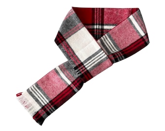 Red, White and Black Plaid Dog Scarf – Handmade Fringed Flannel