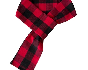 Red and Black Buffalo Plaid Dog Scarf - Handmade Fringed Flannel