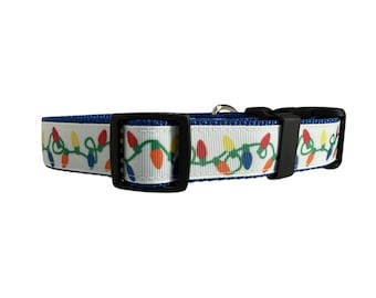 Festive Holiday Christmas Lights Dog Collar – Handmade, Adjustable