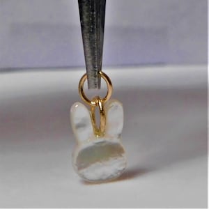High Quality Mother of Pearl Bunny Pendant with 14k Solid Gold Bail and Jump Ring 14 x 9 mm