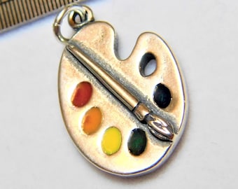 Sterling Silver 3D Artists Pallet with enamel colors 22 x 14 mm
