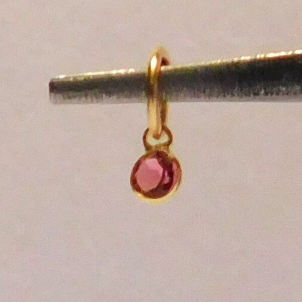 Tiny 14k Solid Gold Round Pink Tourmaline charm 3 mm