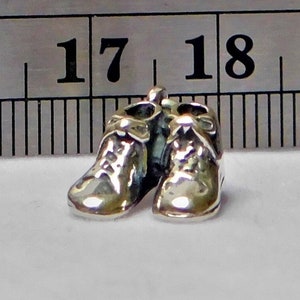 Tiny Sterling Silver Standing, 3D Baby Shoes Charm 12.5 x 8 mm