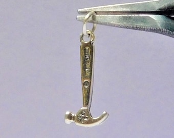 Tiny Sterling Silver 3D Hammer Charm 9 x 25 mm