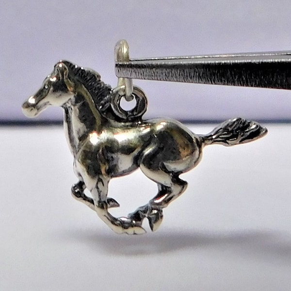 Sterling Silver 3D Galloping Horse Charm 18 x 23 mm