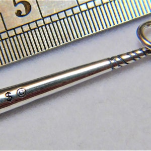 Sterling Silver 3D Baseball Bat Charm 28.8 x 3.2 mm