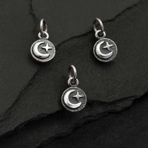 Sterling Silver Mini Moon and Star Coin Charm 12 x 6 mm