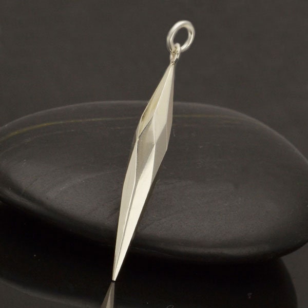 Sterling Silver Large Faceted Spike Charm Pendant 40 x 5 mm