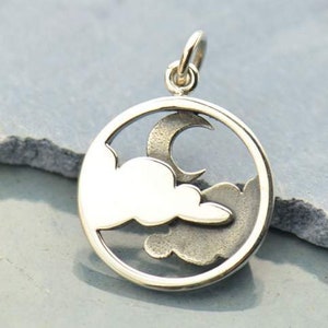 Sterling Silver Openwork Cloud Pendant with moon.