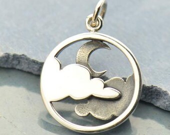 Sterling Silver Openwork Cloud Pendant with moon.