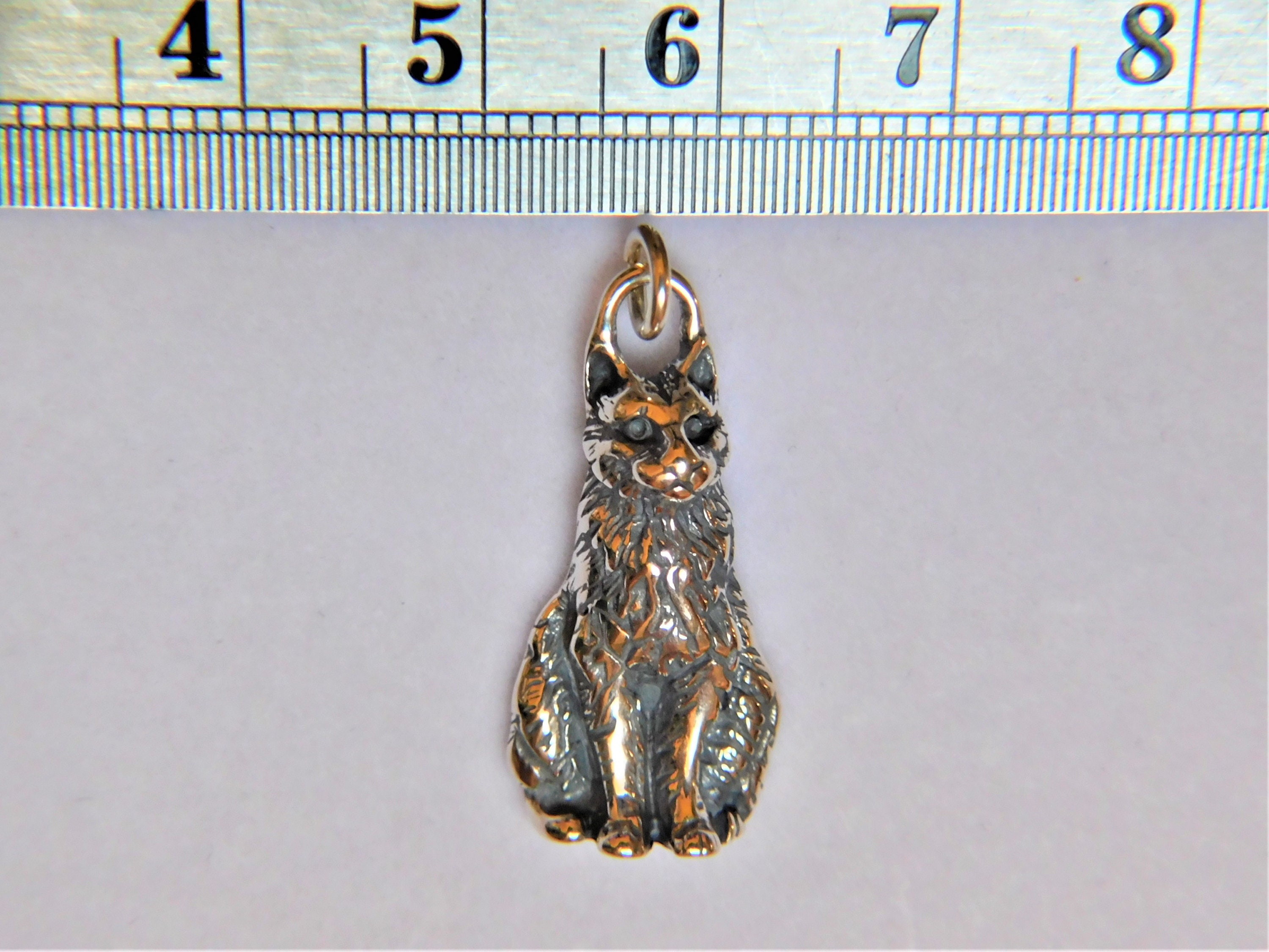 Cute Sterling Silver Long Haired Kitty Charm 26.3 X 12.3 Mm - Etsy