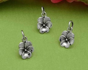 Sterling Silver Small Pansy Charm 14 x 8 mm