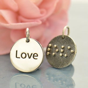 Sterling Silver Braille - Love Charm 16 x 12 mm