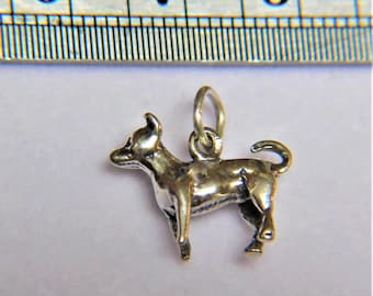 Oxidized Sterling Silver 3D Chihuahua Dog Charm 12 x 11.5 mm