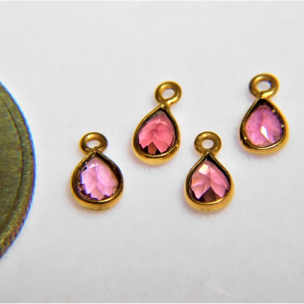 14k Solid Gold Pink Tourmaline Drop Charm 6 x 3 mm