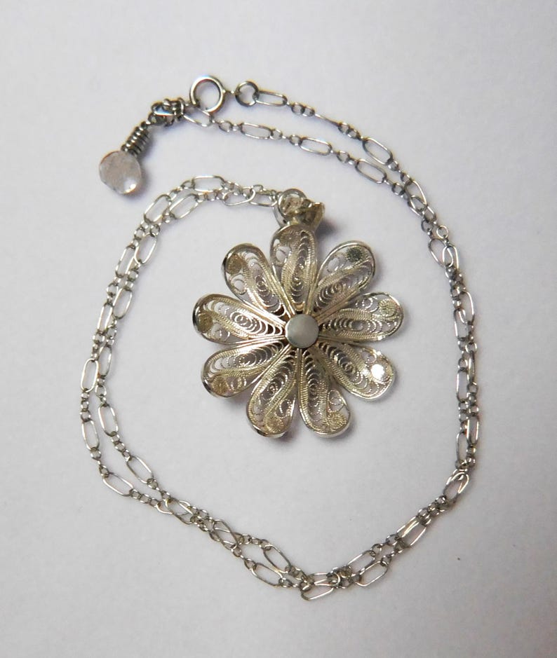Sterling Silver Hand Made Filigree Flower Pendant - Etsy