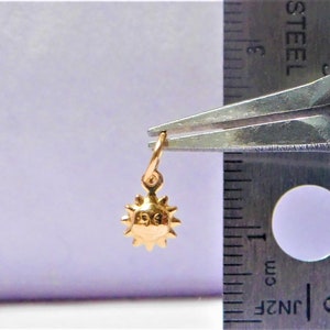 Tiny 14k Solid Gold, 3D puffy sun with face charm 12 x 7 mm