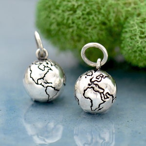 Sterling Silver 3D World Charm 14 x 8 mm