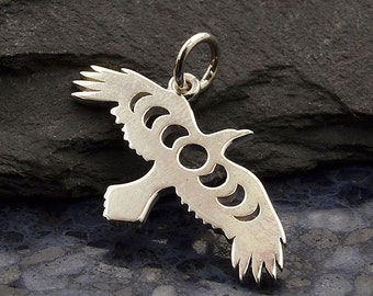 Sterling Silver Raven Charm with Moon Phase Cutout 23 x 19 mm